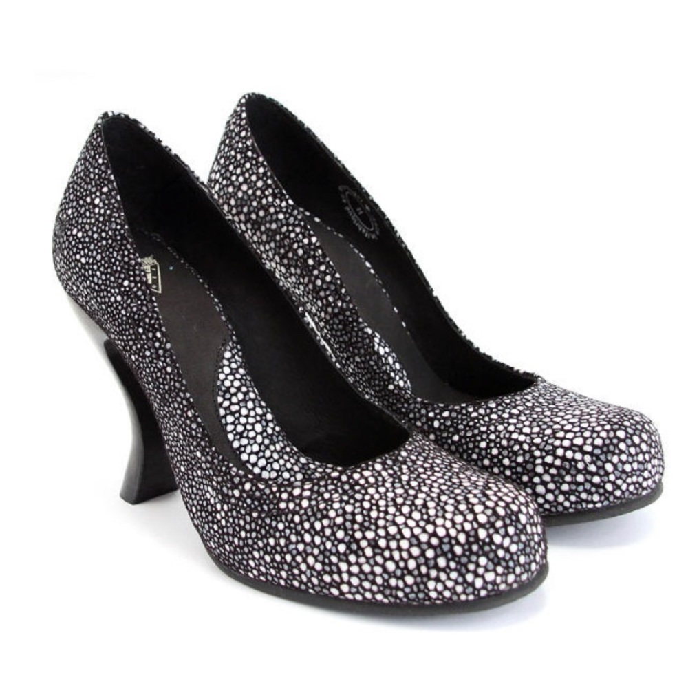 John Fluevog Attention Paris Suede Rounded Toe Leather Retro High Heels